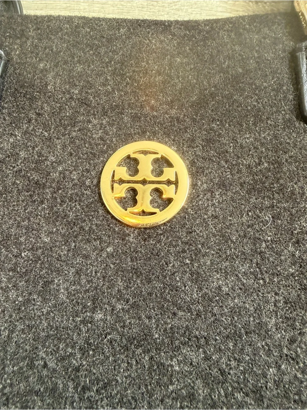Tory Burch Black Wool Tote with Gold Logo